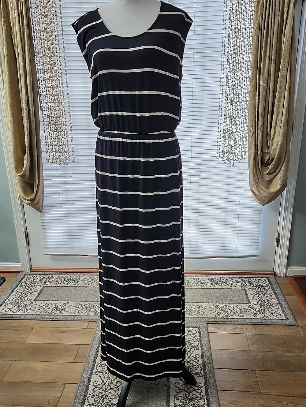 Ann Taylor Black and White Striped Sleeveless Maxi Dress